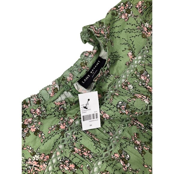 Lane Bryant Green Floral Ruffle Sleeve Cotton Blouse Size 20 Womens boho flowy - Picture 5 of 10